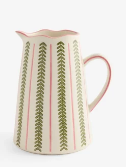 New Next Pink/Green Ceramic Striped Jug Vase