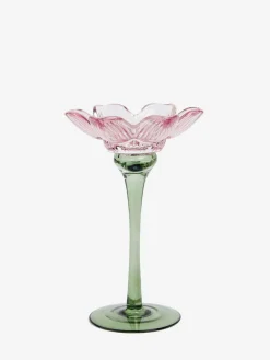 Online Next Pink/Green Glass Flower Tea Light Holder