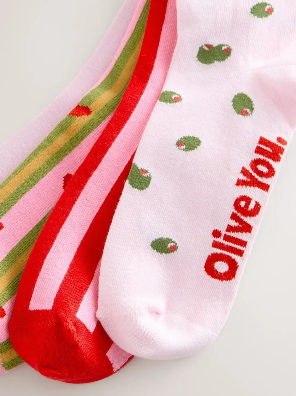 Online Next Pink/Green 'Olive You' Ankle Socks 4 Pack Pink/Green 'Olive You'
