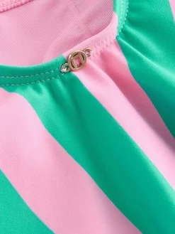 Next Pink/Green Stripe Beaded Embellished Tummy Control Scoop Swimsuit^Women Swimwear