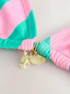 Next Pink/Green Stripe Beaded Embellished Triangle Bikini Top^Women Swimwear