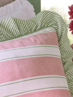 Discount Next Brushed Cotton Frill Duvet Cover and Pillowcase Set Pink/Green Stripe