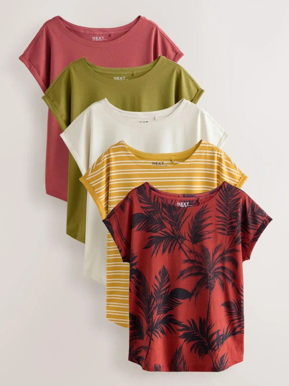 Sale Next Cap Sleeve T-Shirts 5 Pack Pink/Green/White/Yellow Stripe/ Palm Print
