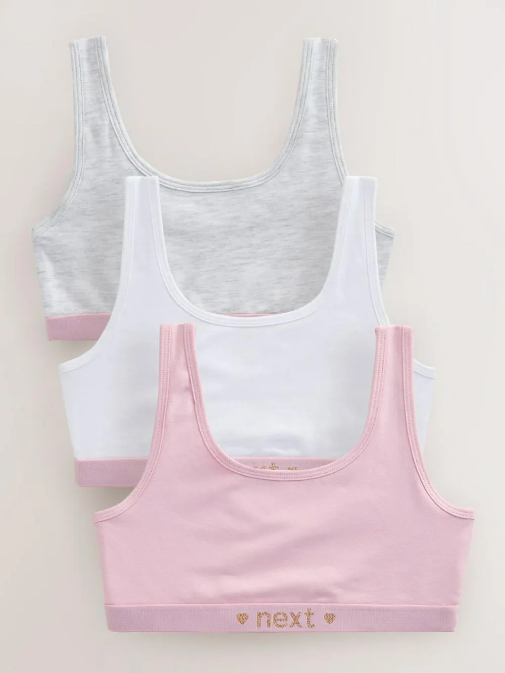 Next Pink/Grey Scoop Crop Tops 3 Pack (5-16yrs)^ Underwear|Bras & Crop Tops