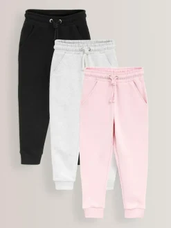 Online Next 3 Pack Soft Jersey Regular Fit Joggers (3-16yrs) Pink/Grey/Black