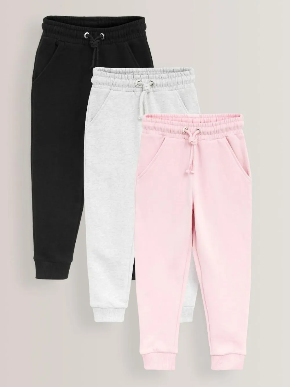 Online Next 3 Pack Soft Jersey Regular Fit Joggers (3-16yrs) Pink/Grey/Black