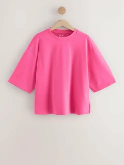 Outlet Next Elbow Length Crew Neck 100% Cotton T-Shirts 3 Pack Pink/Khaki/Stripe