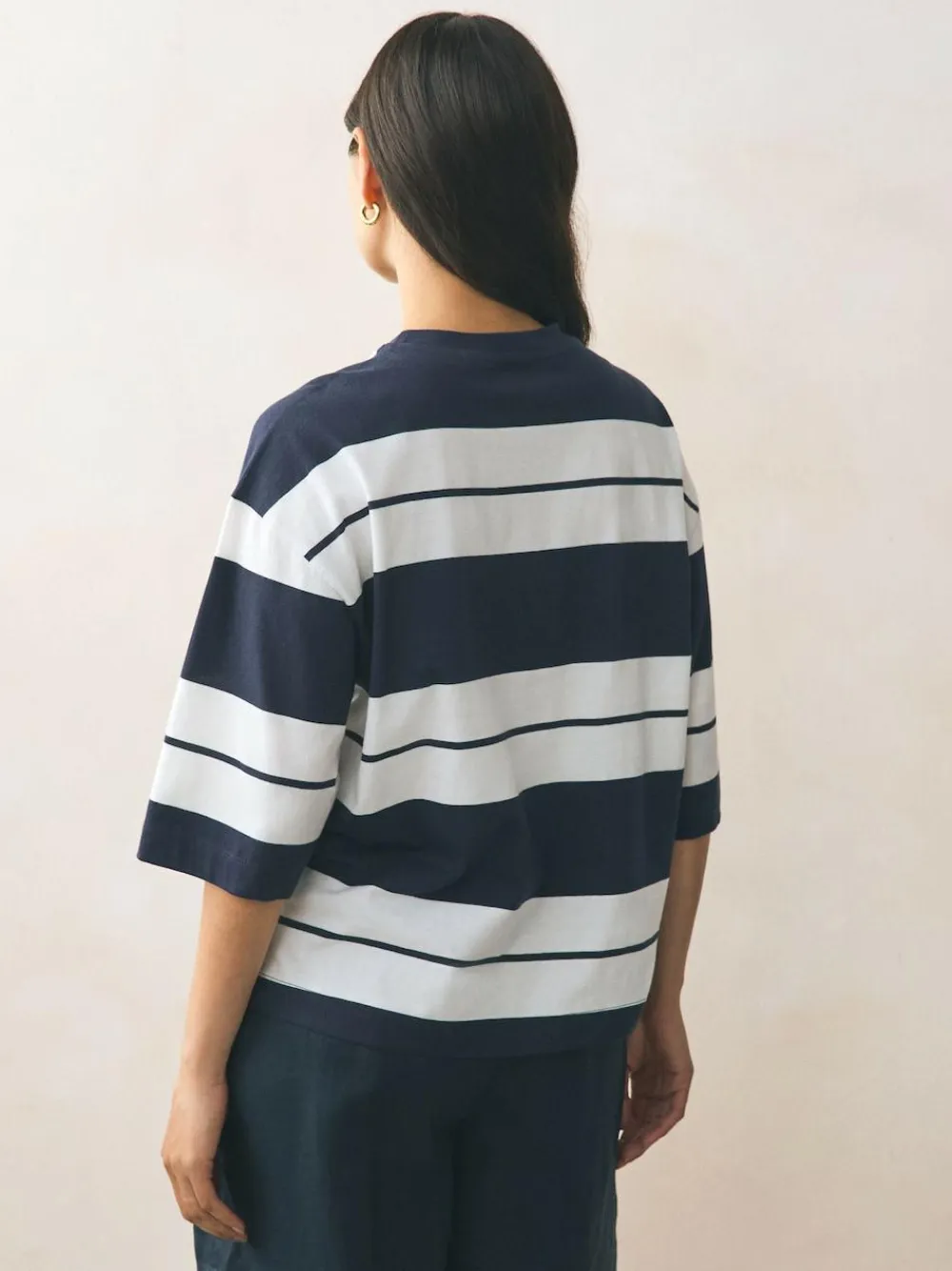 Outlet Next Elbow Length Crew Neck 100% Cotton T-Shirts 3 Pack Pink/Khaki/Stripe