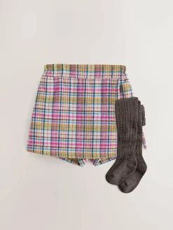 New Next Pink/Mink Check Skirt and Tights Set (3mths-7yrs)