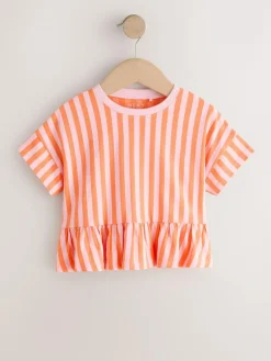 Online Next Pink/Orange Stripe Short Sleeve Peplum T-Shirt (3mths-7yrs)