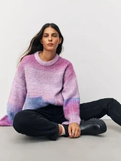 Best Next Boucle Crew Neck Jumper With Wool Pink/Purple Spacedye