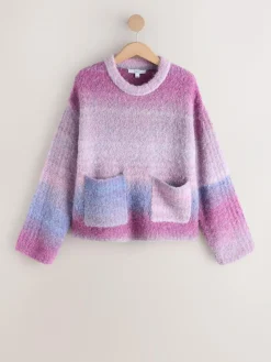 Best Next Boucle Crew Neck Jumper With Wool Pink/Purple Spacedye