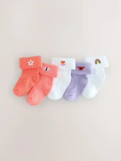 Best Next Baby Roll Top Socks 5 Pack (0mths-2yrs) Pink/Purple/White