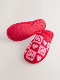 Next Pink/Red Borg Mule Check Heart Slippers^Women Slippers