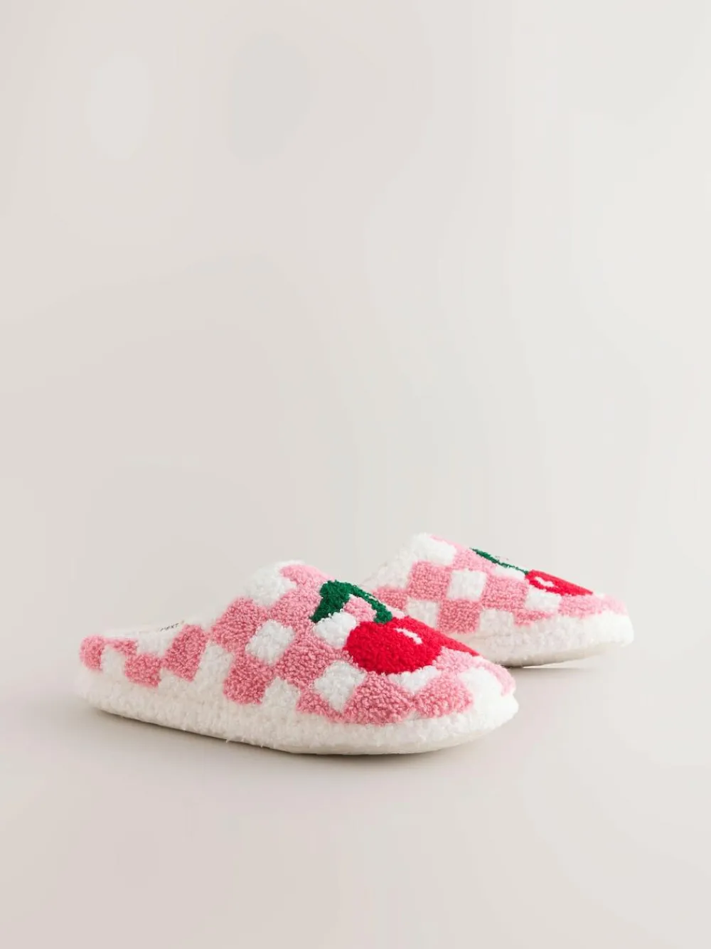 Next Pink/Red Check Cherry Mule Slippers^Women All Night & Lounge