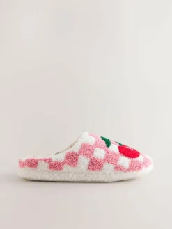 Next Pink/Red Check Cherry Mule Slippers^Women All Night & Lounge