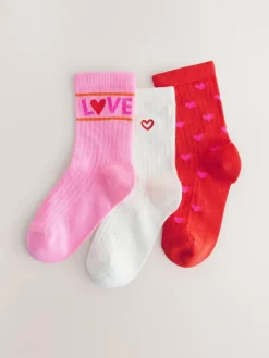 Next Pink/Red Cotton Rich Ribbed Ankle Socks 3 Pack^ Nightwear|Tights