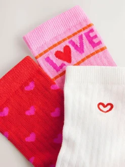 Next Pink/Red Cotton Rich Ribbed Ankle Socks 3 Pack^ Nightwear|Tights