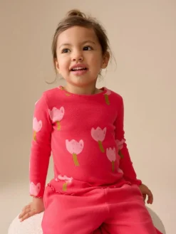 Next Pink/Red Flower Rib Long Sleeve T-Shirt (3mths-7yrs)^ Newborn Clothing|Baby Girls