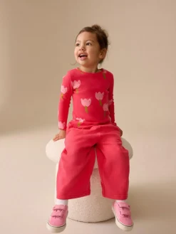Next Pink/Red Flower Rib Long Sleeve T-Shirt (3mths-7yrs)^ Newborn Clothing|Baby Girls