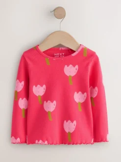 Next Pink/Red Flower Rib Long Sleeve T-Shirt (3mths-7yrs)^ Newborn Clothing|Baby Girls