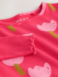 Next Pink/Red Flower Rib Long Sleeve T-Shirt (3mths-7yrs)^ Newborn Clothing|Baby Girls