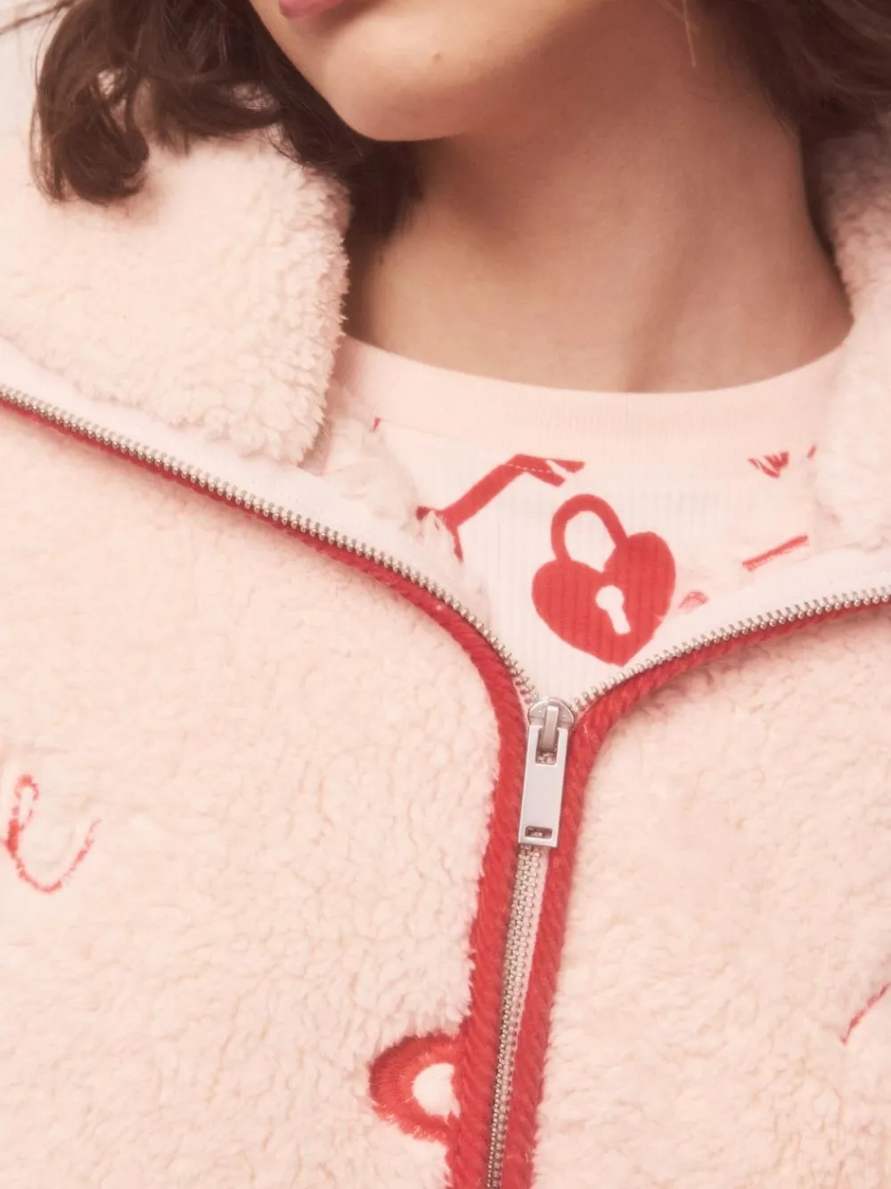Online Next Pink/Red Heart Borg Full Zip Fleece