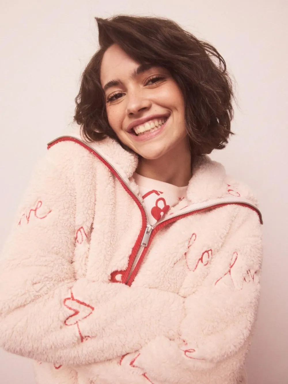 Online Next Pink/Red Heart Borg Full Zip Fleece