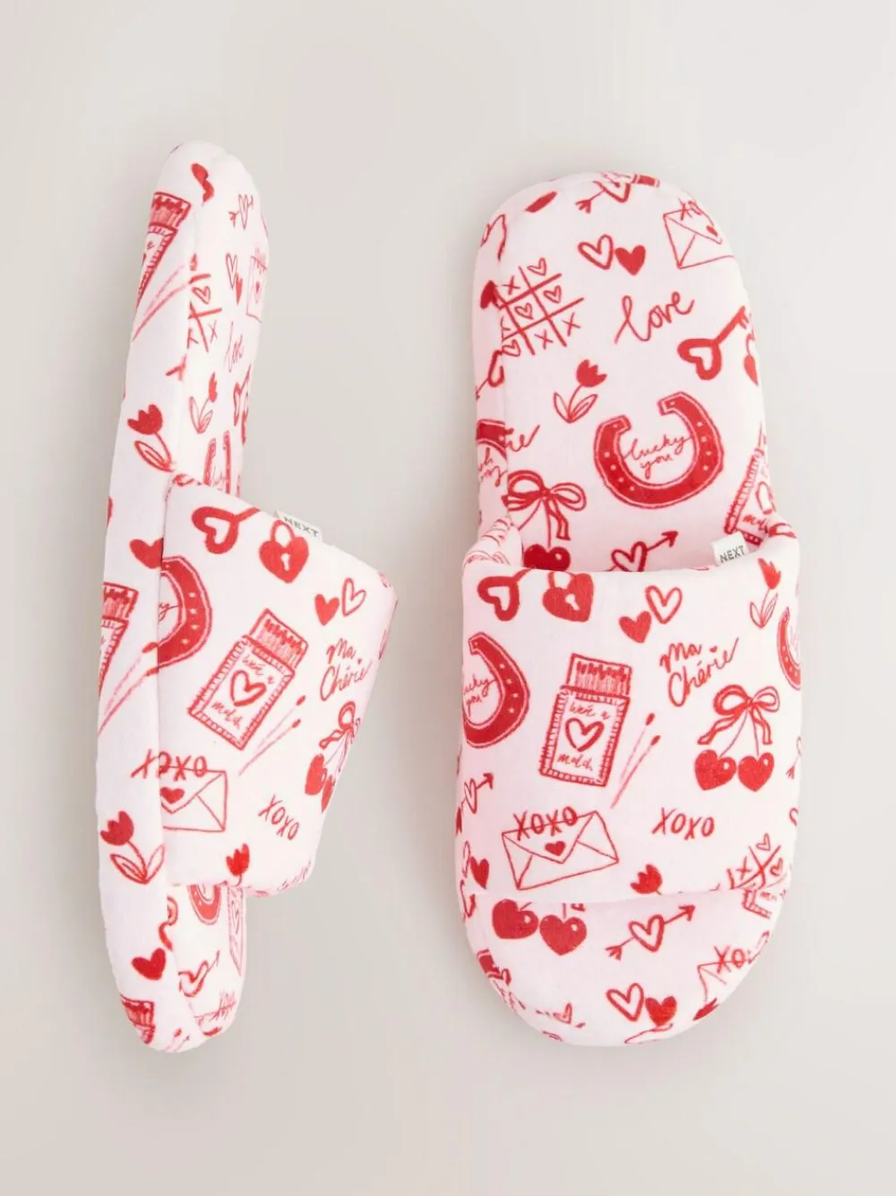 Next Pink/Red Heart Plush Slider Slippers^Women Slippers