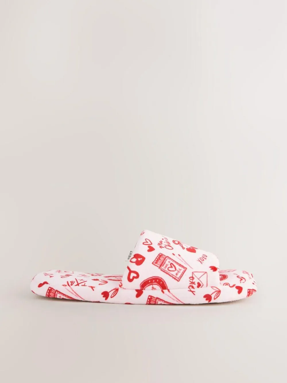 Next Pink/Red Heart Plush Slider Slippers^Women Slippers