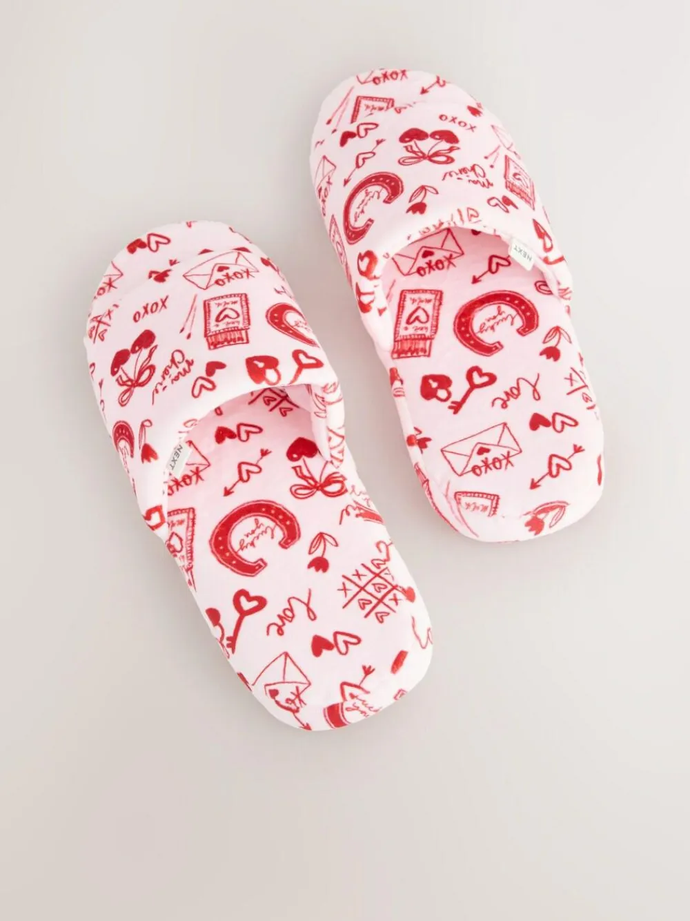 Next Pink/Red Heart Plush Slider Slippers^Women Slippers