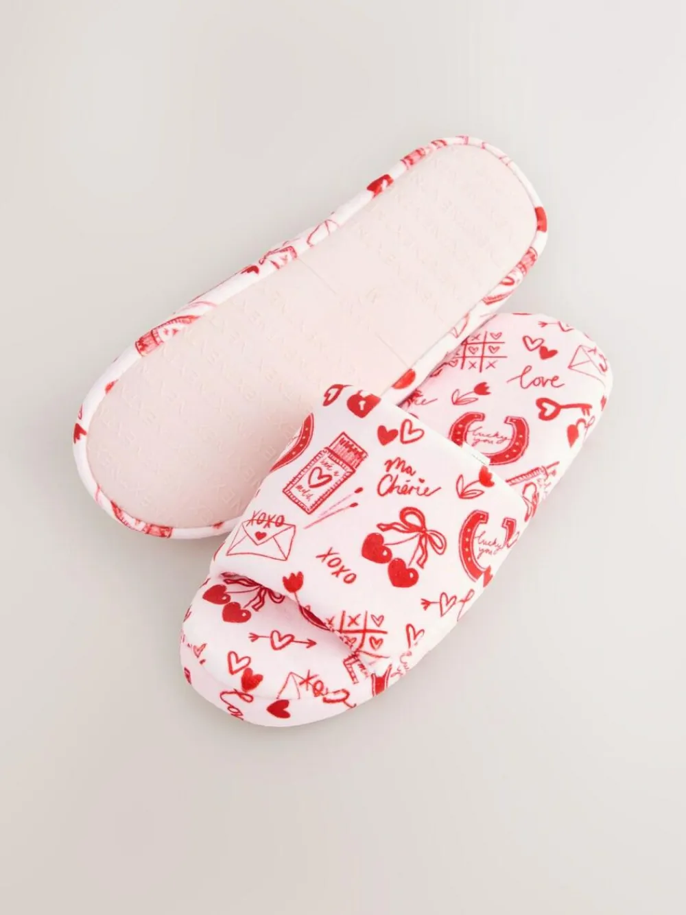 Next Pink/Red Heart Plush Slider Slippers^Women Slippers