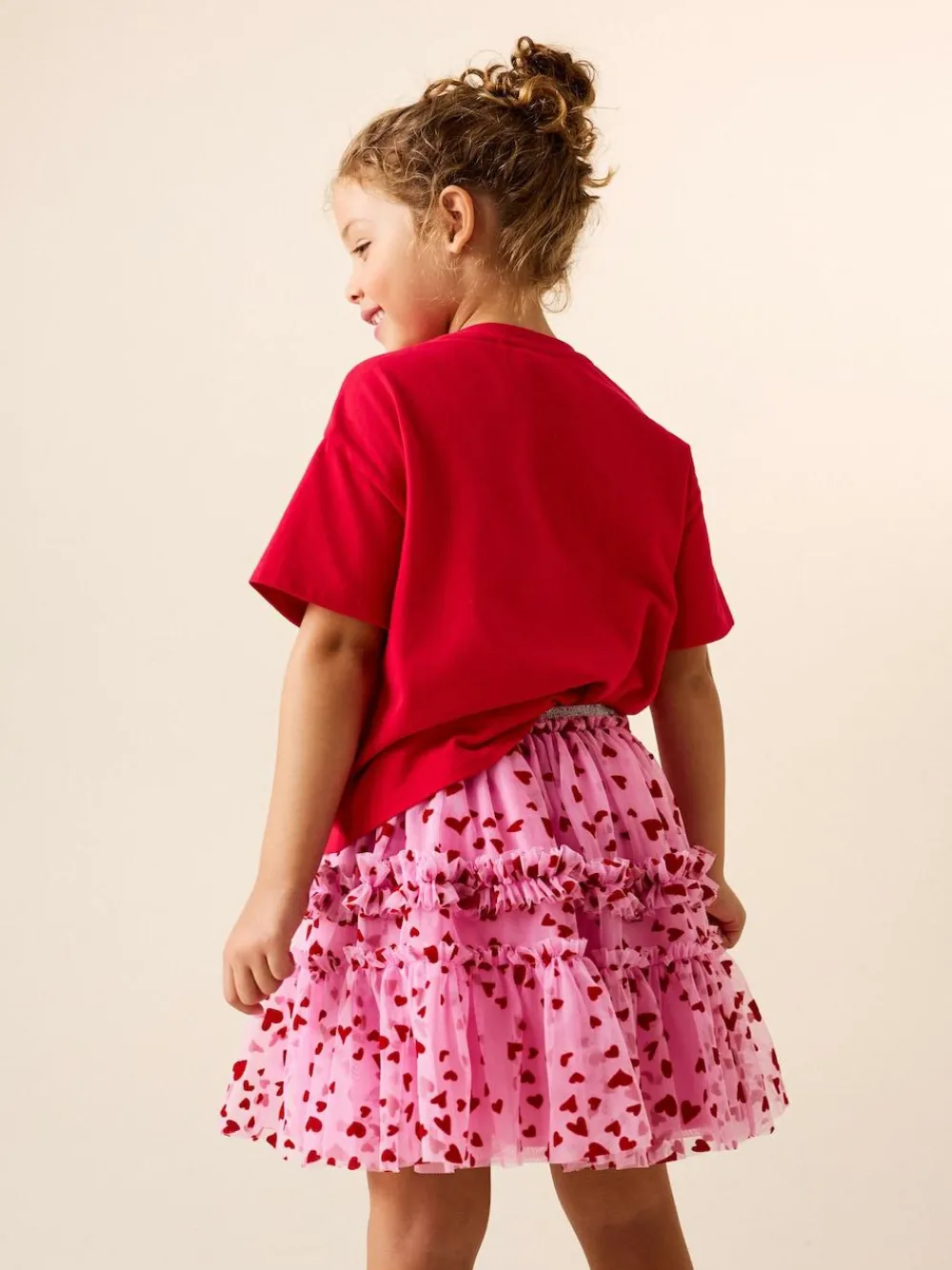 Best Next Pink/Red Heart Pull On Mesh Skirt (3-16yrs)