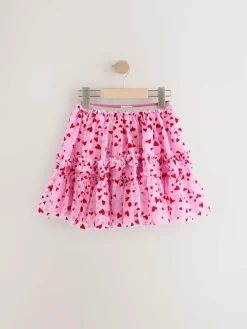 Best Next Pink/Red Heart Pull On Mesh Skirt (3-16yrs)