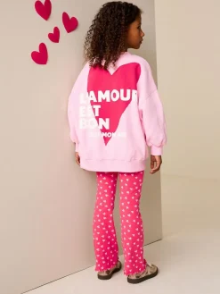 Sale Next Sweatshirt and Flare Leggings Set (3-16yrs) Pink/Red Heart