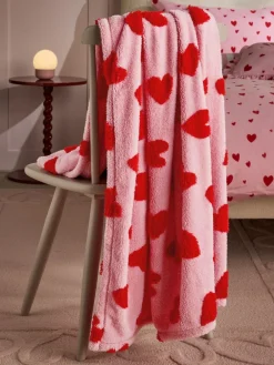Sale Next Pink/Red Hearts Fleece Throw