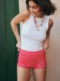 Discount Next Pink/Red Stripe Crinkle Swim Shorts Bikini Bottoms