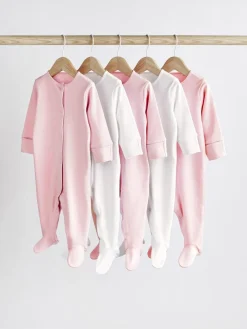 Next Pink/White 5 Pack Baby Sleepsuits (0-2yrs)^ Multipacks|Nightwear