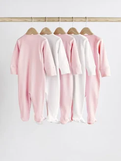 Next Pink/White 5 Pack Baby Sleepsuits (0-2yrs)^ Multipacks|Nightwear