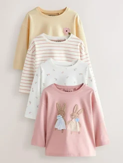 Online Next Pink/White 4 Pack Bunny Embroidered Long Sleeve T-Shirts (3mths-7yrs)