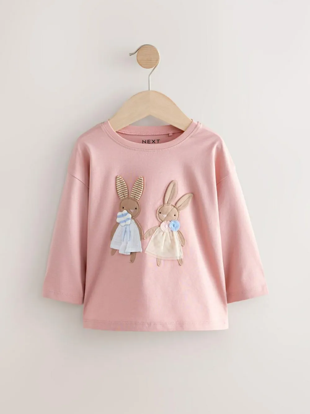Online Next Pink/White 4 Pack Bunny Embroidered Long Sleeve T-Shirts (3mths-7yrs)