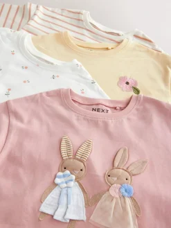 Online Next Pink/White 4 Pack Bunny Embroidered Long Sleeve T-Shirts (3mths-7yrs)