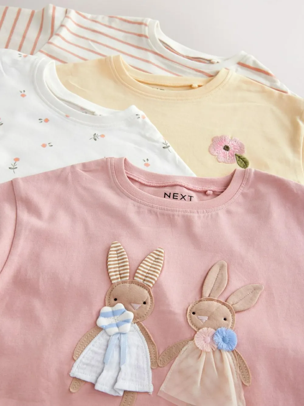Online Next Pink/White 4 Pack Bunny Embroidered Long Sleeve T-Shirts (3mths-7yrs)