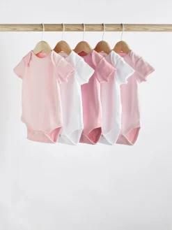 Next Pink/White 5 Pack Essential Short Sleeve Baby Bodysuits^ Bodysuits & Vests|Vests
