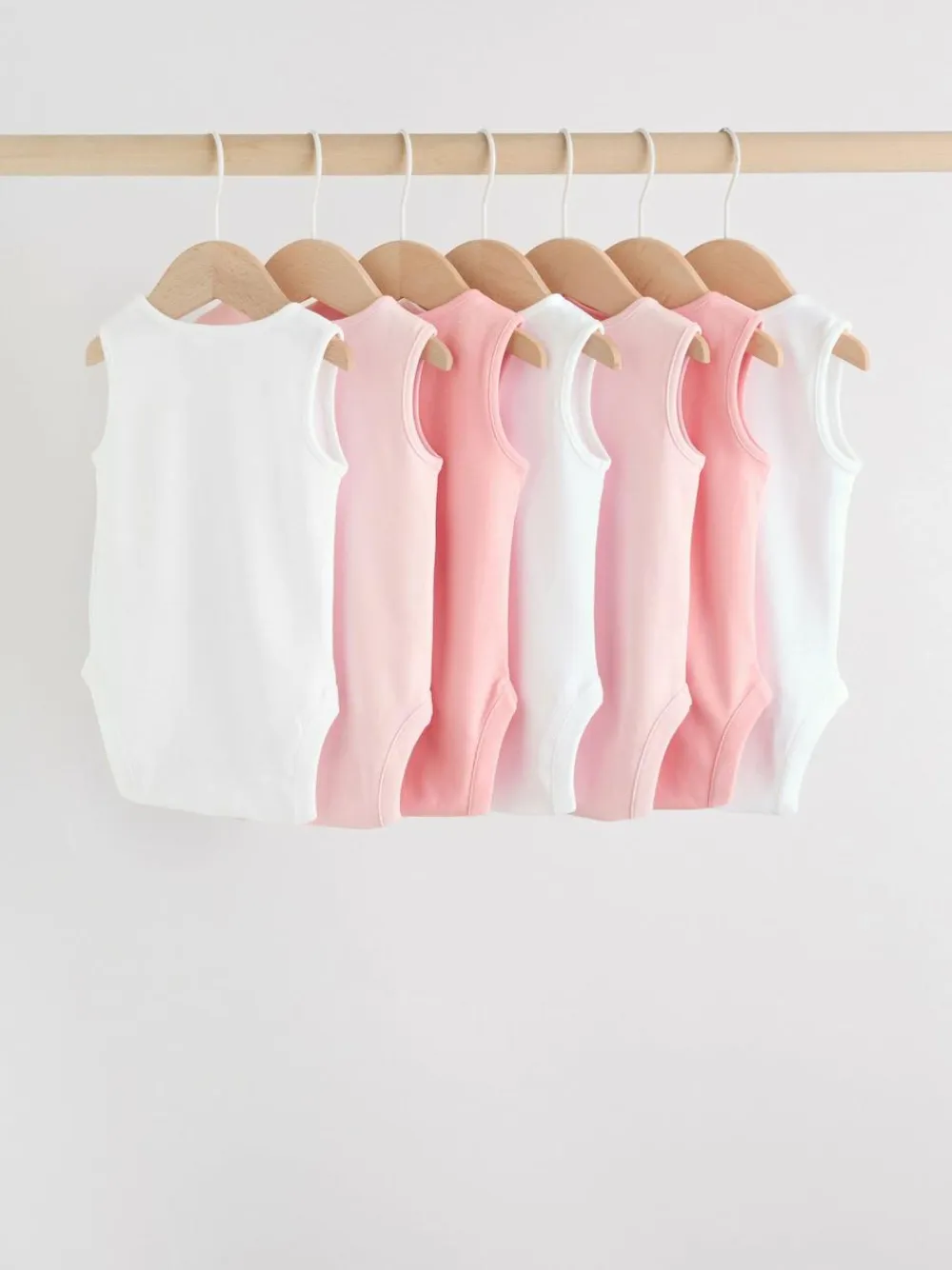 Best Next Pink/White 7 Pack Essential Vest Baby Bodysuits