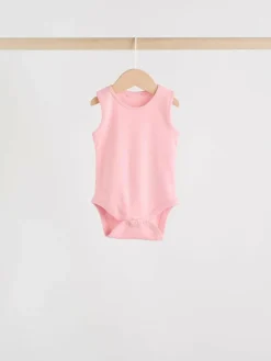 Best Next Pink/White 7 Pack Essential Vest Baby Bodysuits
