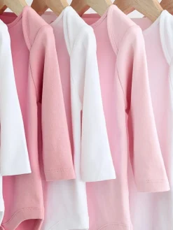 Next Pink/White 7 Pack Essential Long Sleeve Baby Bodysuits^ Baby Girls|Multipacks