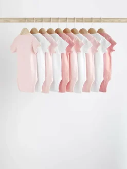 Next Pink/White 10 Pack Essential Short Sleeve Baby Bodysuits^ Bodysuits & Vests|Vests