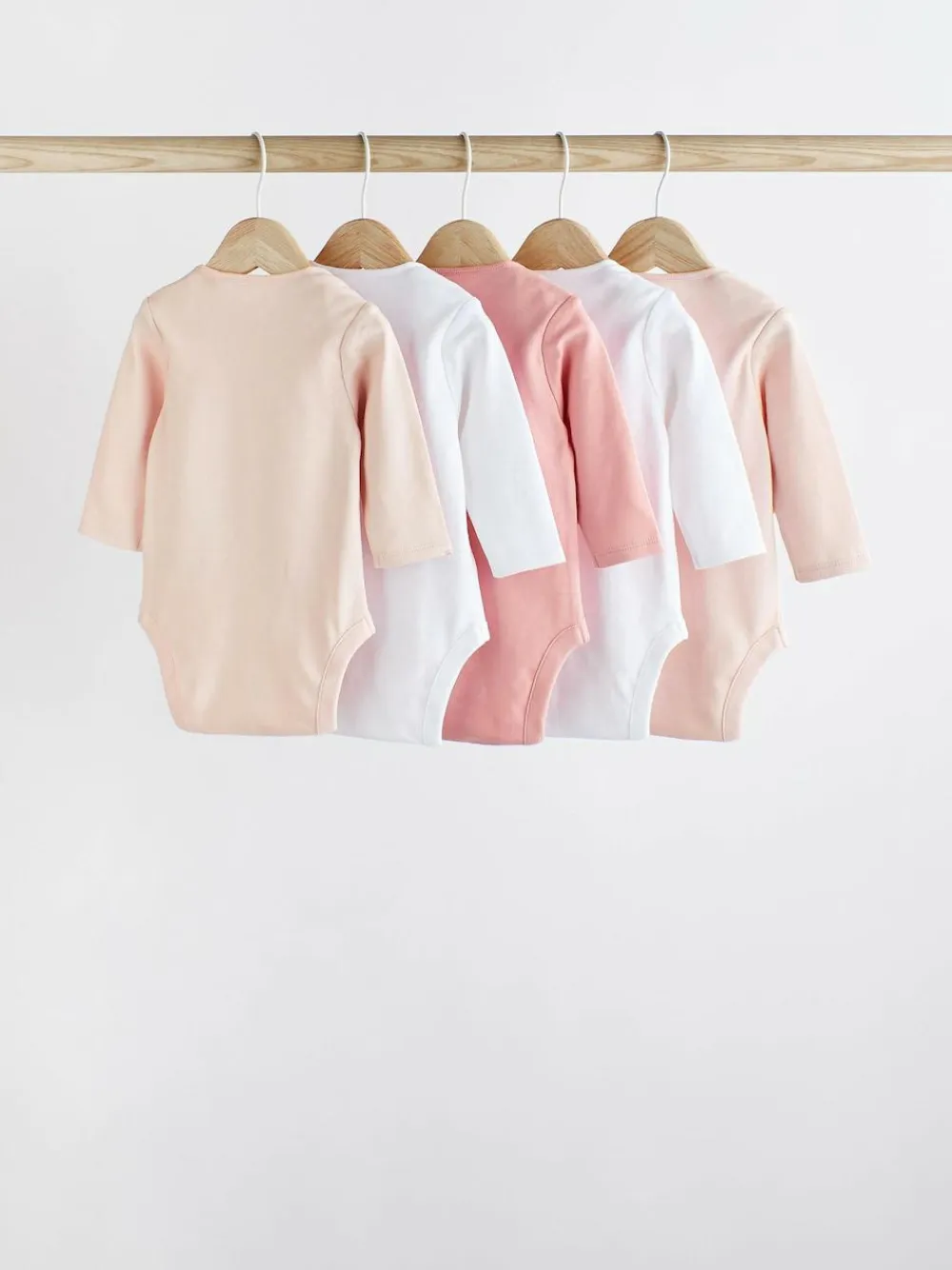 Next Pink/White 5 Pack Essential Long Sleeve Baby Bodysuits^ Multipacks|Bodysuits & Vests