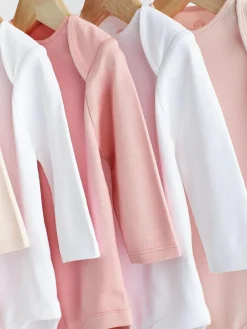 Next Pink/White 5 Pack Essential Long Sleeve Baby Bodysuits^ Multipacks|Bodysuits & Vests
